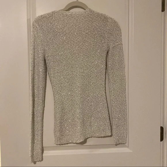 Orsay sparkly white fall sweater V-neck tight fit - Picture 12 of 13
